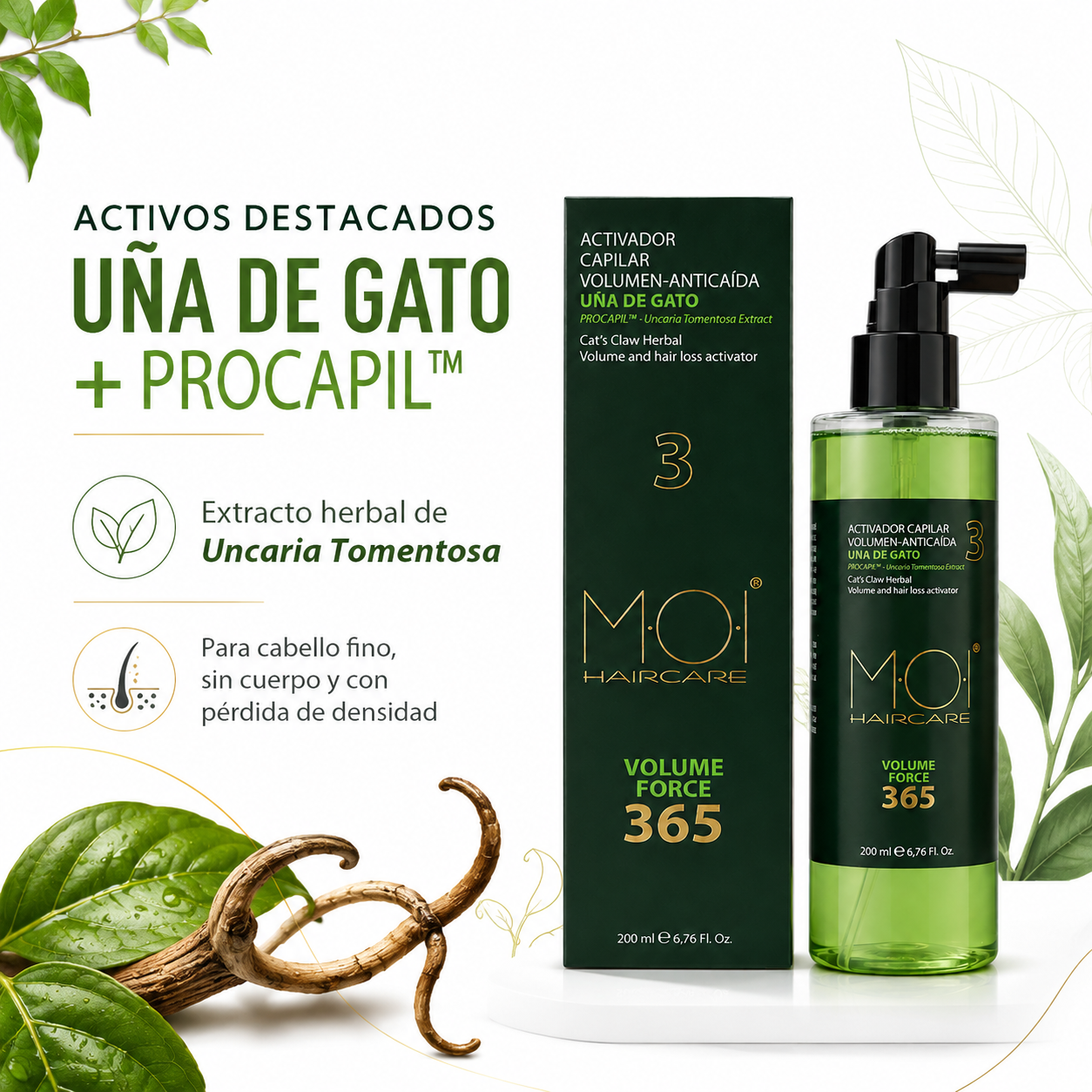Activador capilar volumen-anticaída VOLUME FORCE 365 con UÑA DE GATO 200ml. - Imagen 4