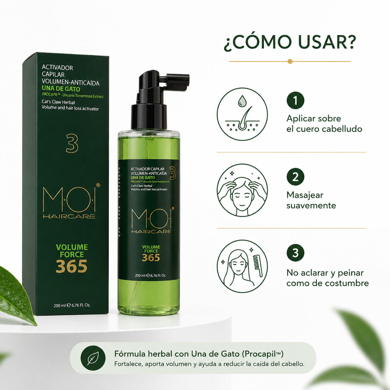 Activador capilar volumen-anticaída VOLUME FORCE 365 con UÑA DE GATO 200ml. - Imagen 3