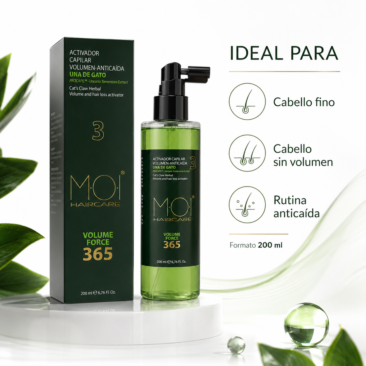 Activador capilar volumen-anticaída VOLUME FORCE 365 con UÑA DE GATO 200ml. - Imagen 2