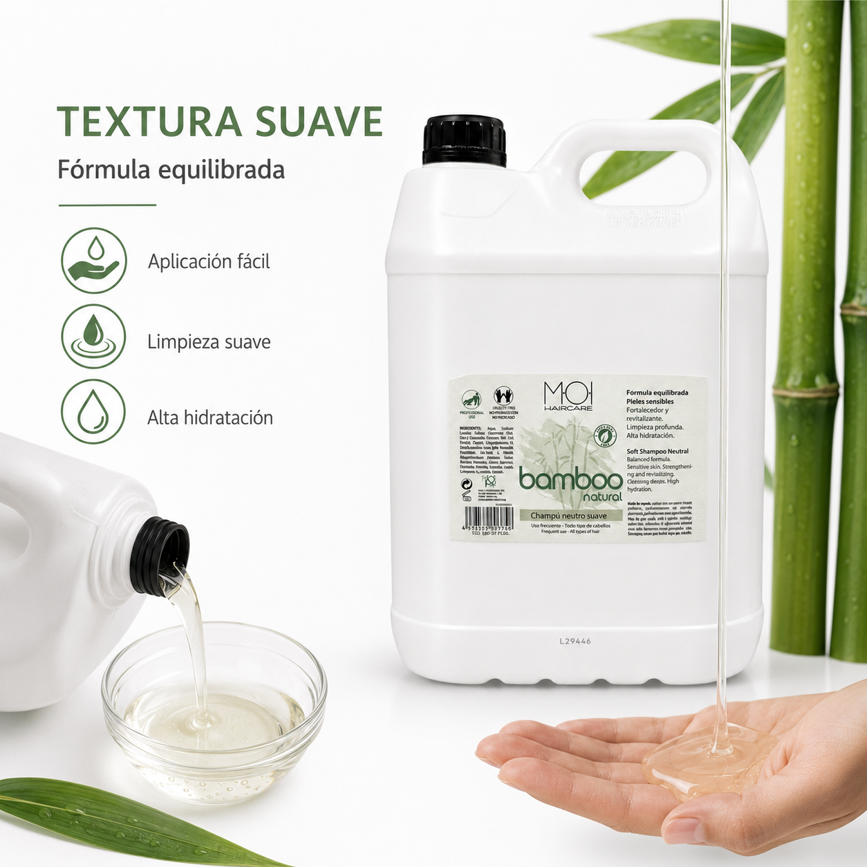 Champú neutro suave BAMBOO NATURAL sin parabenos uso frecuente garrafa 5 litros - Image 2