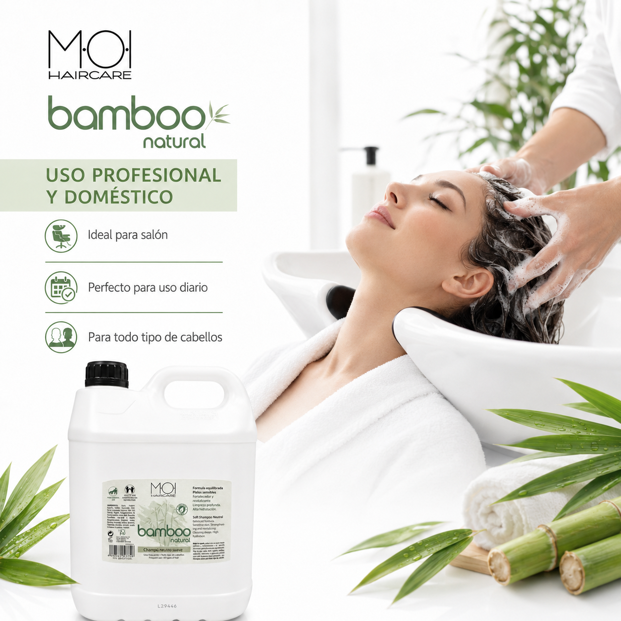 Champú neutro suave BAMBOO NATURAL sin parabenos uso frecuente garrafa 5 litros - Image 3