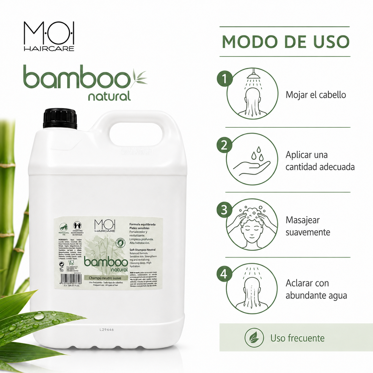 Champú neutro suave BAMBOO NATURAL sin parabenos uso frecuente garrafa 5 litros - Image 4