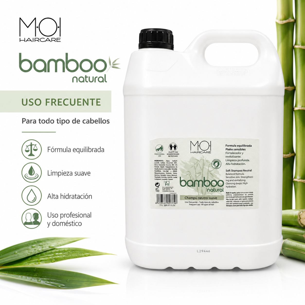 Champú neutro suave BAMBOO NATURAL sin parabenos uso frecuente garrafa 5 litros - Image 5
