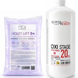 Pack Oxigenada en Crema 1000ml 20 Vol + Polvos Decolorantes de Cabello VIOLETA 9 tonos 500gr | Fórmula Vegana | Superaclarante | Antiamarillo | Con Keratina y Betaína sesioMWorld