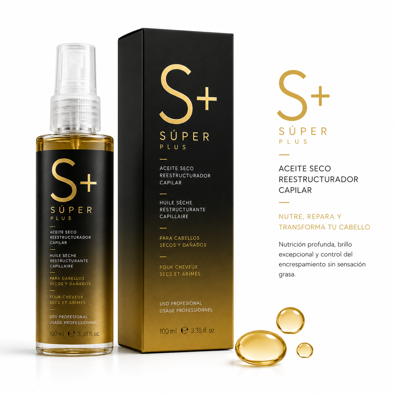 S+ SÚPER PLUS – Aceite Seco Reestructurador Capilar Profesional 100 ml MOI HAIRCARE - Imagen 3