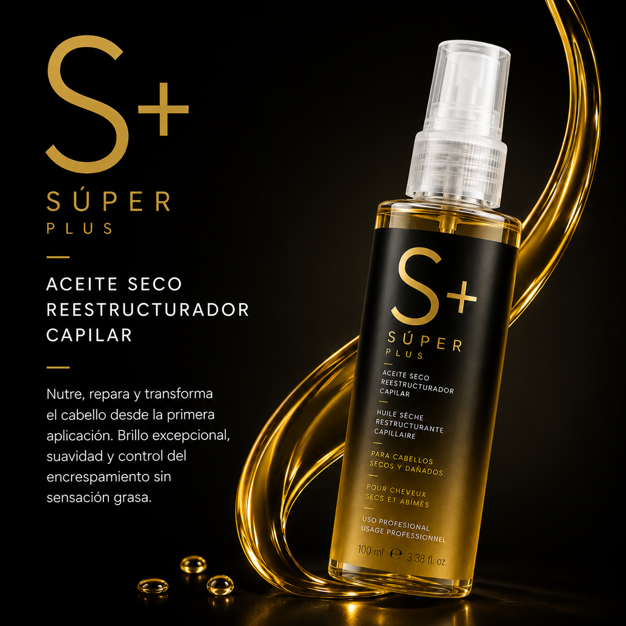 S+ SÚPER PLUS – Aceite Seco Reestructurador Capilar Profesional 100 ml MOI HAIRCARE - Imagen 2