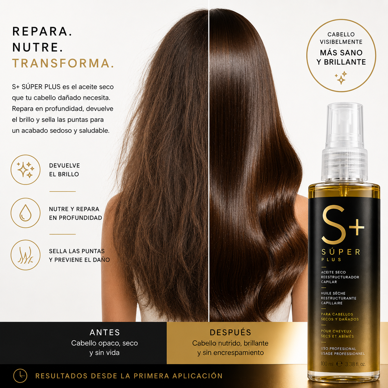 S+ SÚPER PLUS – Aceite Seco Reestructurador Capilar Profesional 100 ml MOI HAIRCARE - Imagen 4