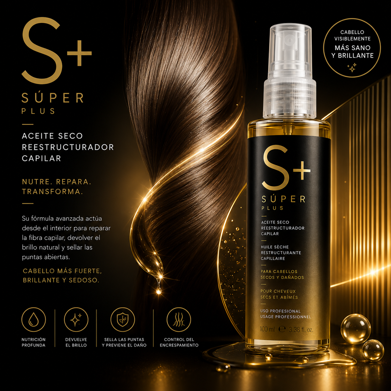 S+ SÚPER PLUS – Aceite Seco Reestructurador Capilar Profesional 100 ml MOI HAIRCARE - Imagen 5
