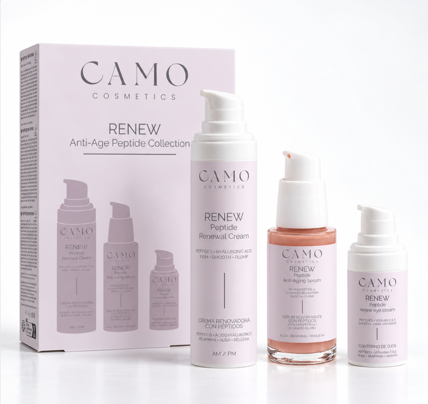 CAMO RENEW – Pack Antiedad con Péptidos: Sérum, Contorno de Ojos y Crema Facial AM/PM