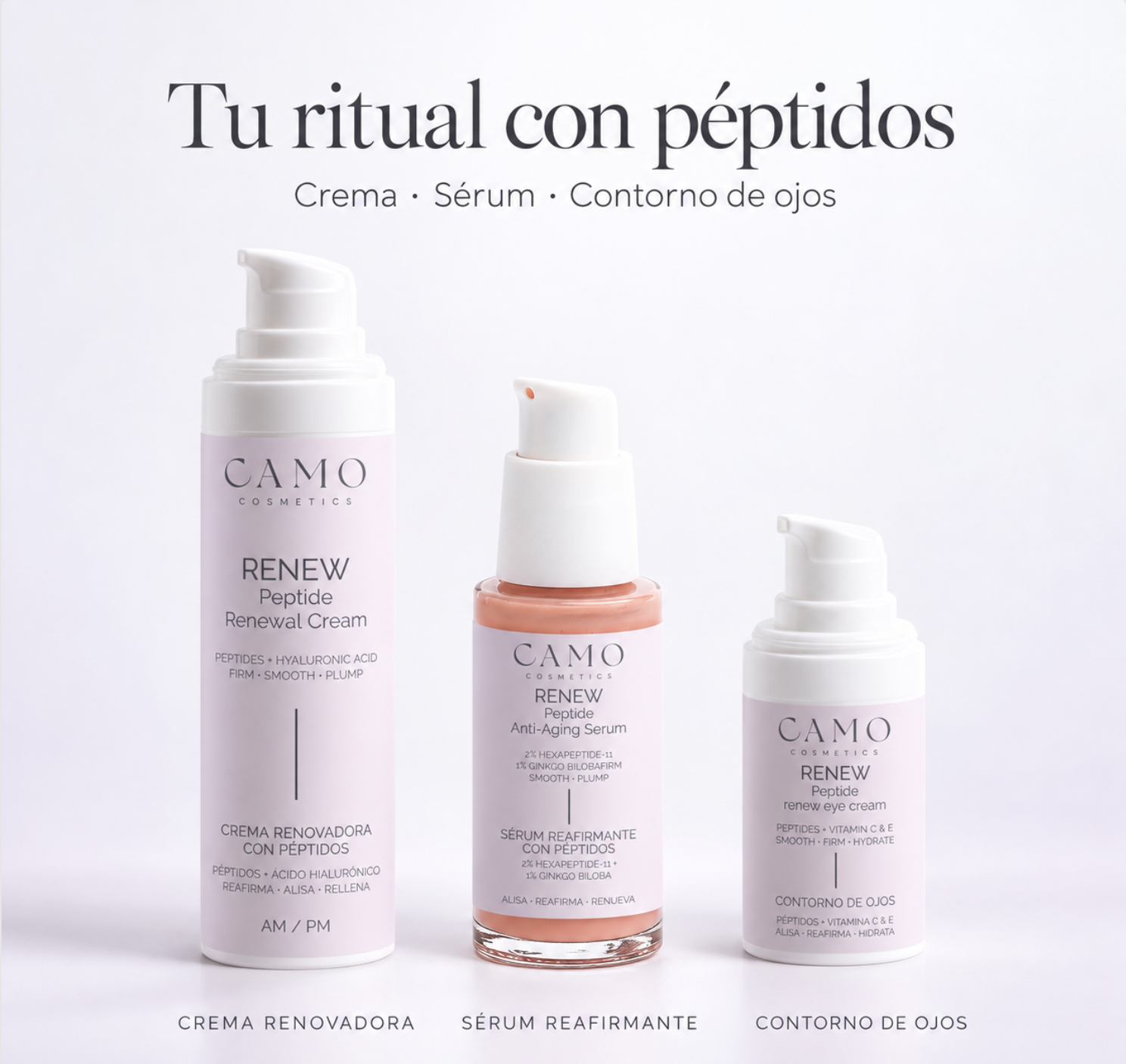 CAMO RENEW – Pack Antiedad con Péptidos: Sérum, Contorno de Ojos y Crema Facial AM/PM - Imagen 4