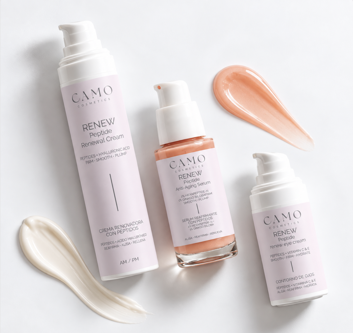 CAMO RENEW – Pack Antiedad con Péptidos: Sérum, Contorno de Ojos y Crema Facial AM/PM - Imagen 2