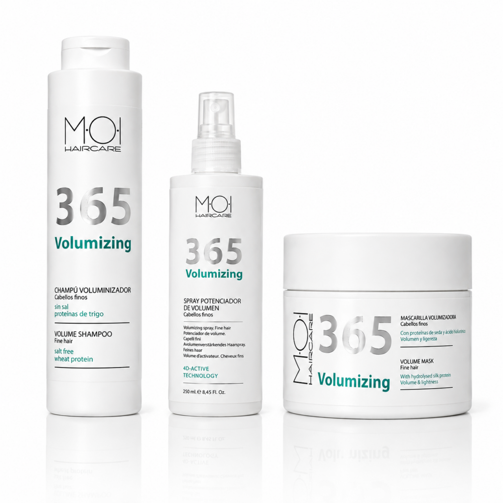 Pack 365 Volumizing para Cabellos Finos – Champú Voluminizador 400ml + Mascarilla con Proteínas de Seda 200ml + Spray Potenciador de Volumen 250ml