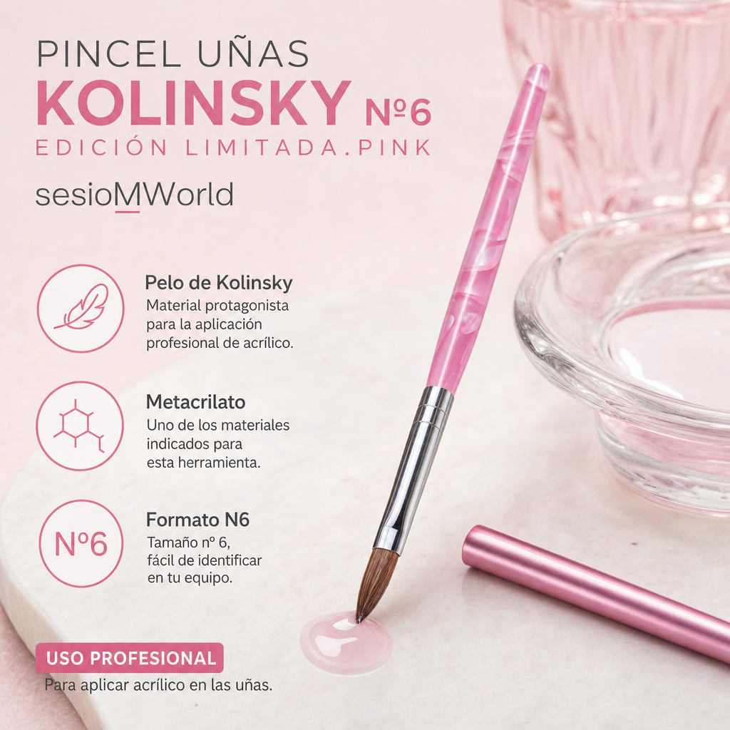 PINCEL UÑAS Kolinsky nº6 Edición limitada.Pink - Imagen 3