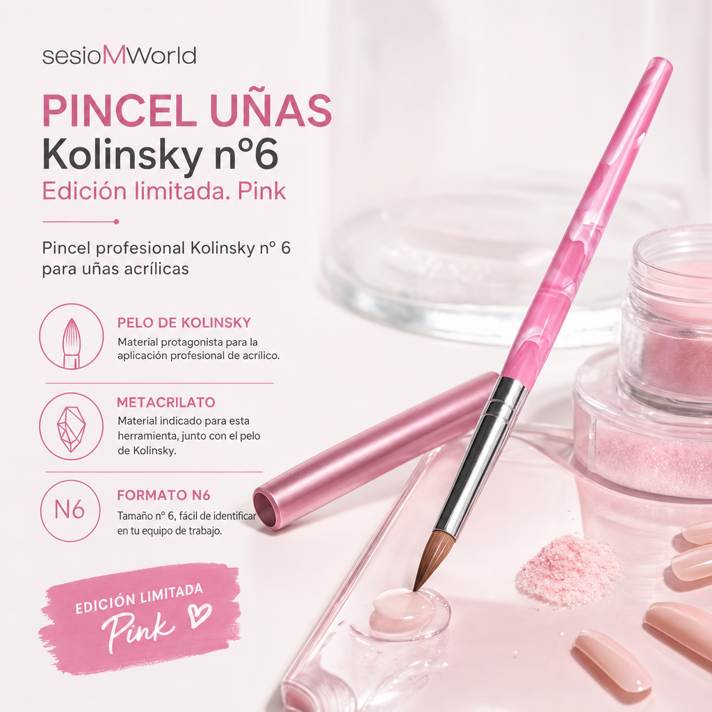 PINCEL UÑAS Kolinsky nº6 Edición limitada.Pink - Imagen 6