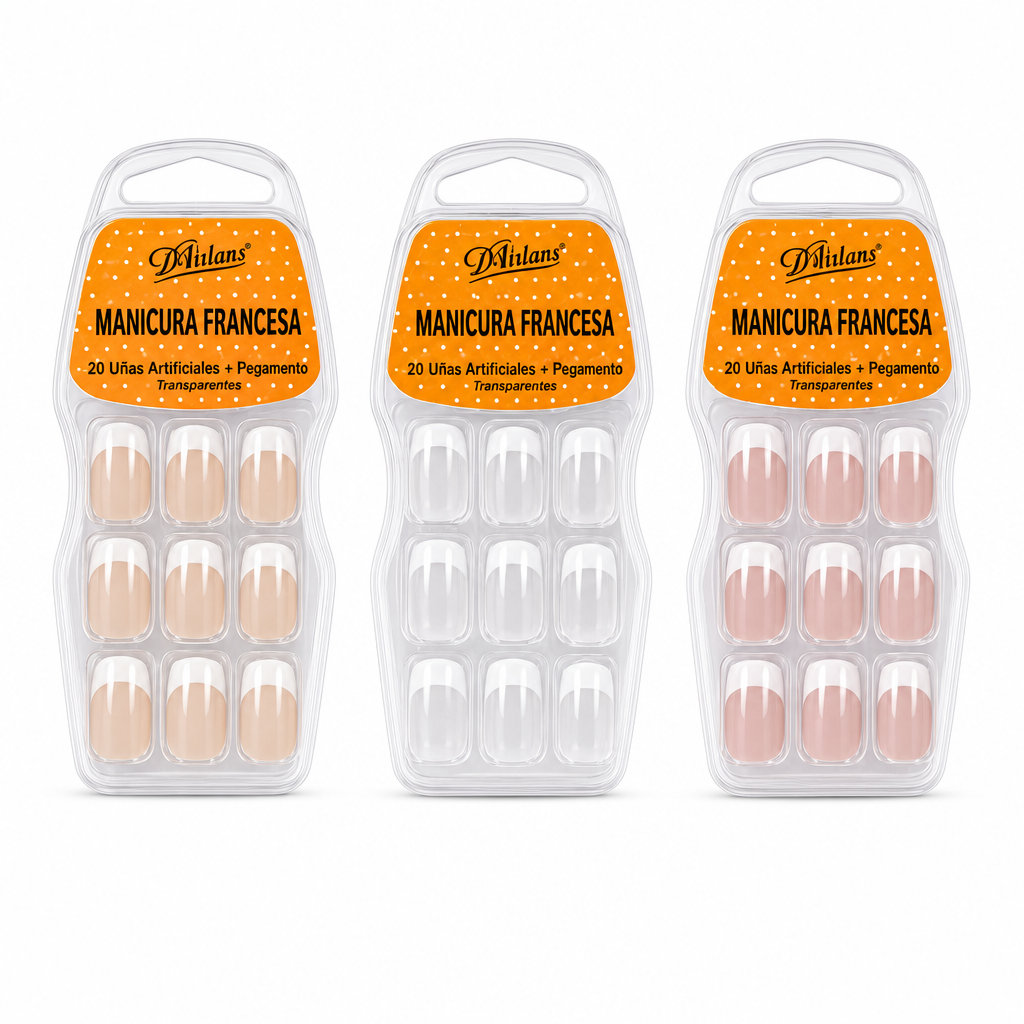 PACK 3TONOS TIPS UÑAS MANICURA FRANCESA DE 20u. SIN PEGAMENTO.